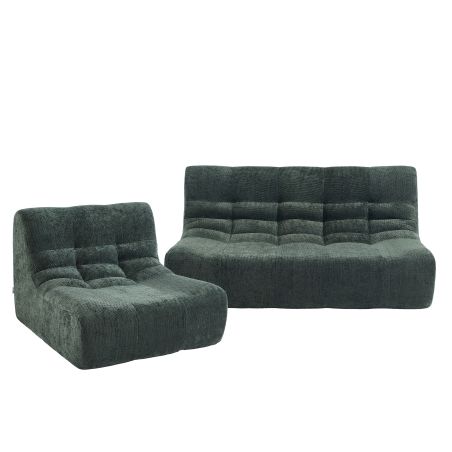 Ensemble banquette et chauffeuse JANIS modulable 3 places tissu chenille vert