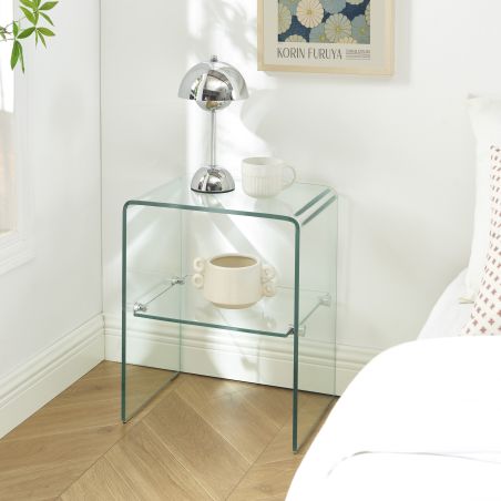 Lot de 2 tables de chevet GINZA verre trempé transparent