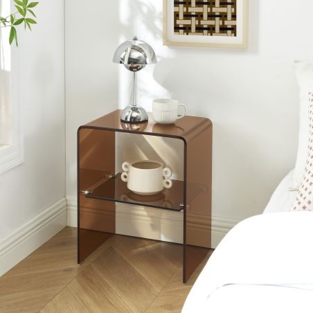 Lot de 2 tables de chevet GINZA verre trempé ambré