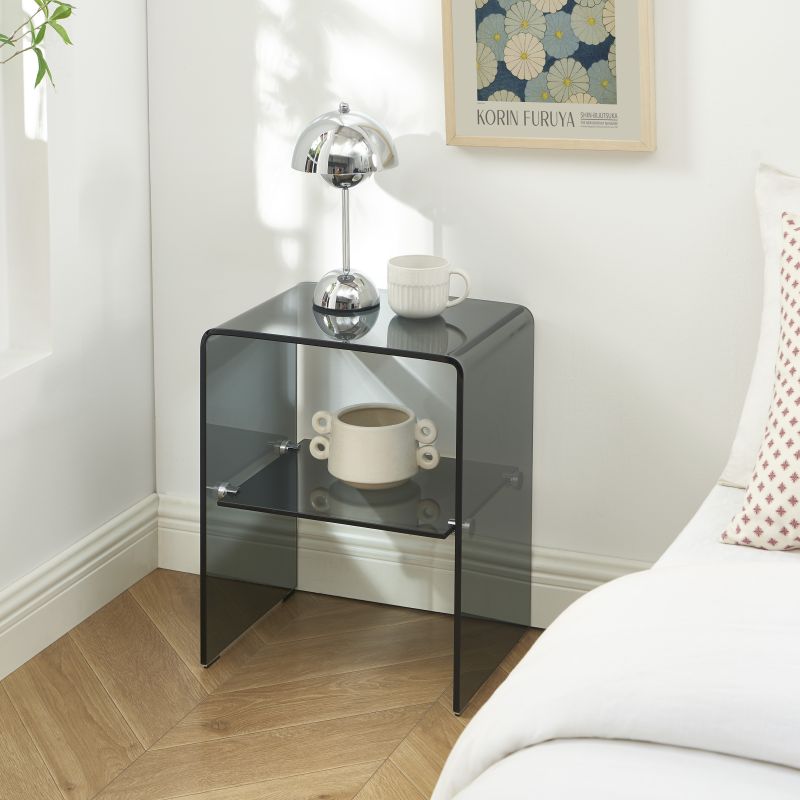 Lot de 2 tables de chevet GINZA verre trempé noir