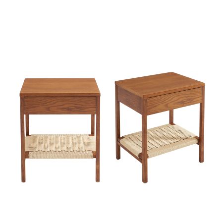 Lot de 2 tables de chevet GINKO placage chêne couleur noyer et corde