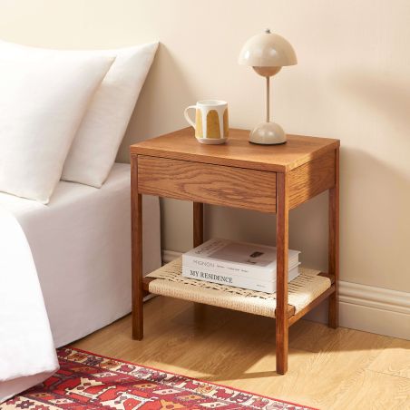 Lot de 2 tables de chevet GINKO placage chêne couleur noyer et corde