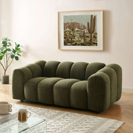 Canapé SUNNY 2 places tissu tweed vert