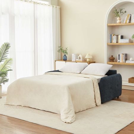 Canapé droit convertible express IMPA 3 places tissu chenille bleu canard