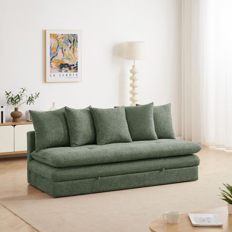 Banquette convertible MAORA 3 places tissu bouclette vert