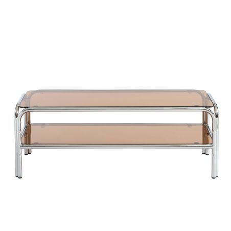 Meuble TV MAGGY verre trempé orange foncé et structure en chrome