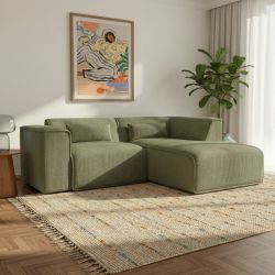 Canapé d'angle droit fixe NUNA 4 places velours côtelé vert