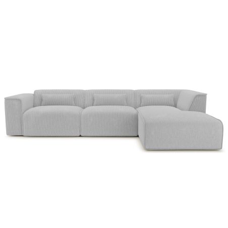 Canapé d'angle droit fixe NUNA 5/6 places velours côtelé gris