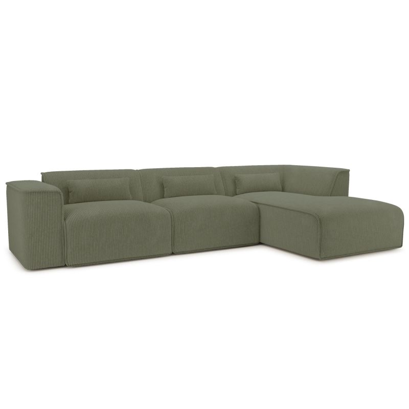 Canapé d'angle droit fixe NUNA 5/6 places velours côtelé vert