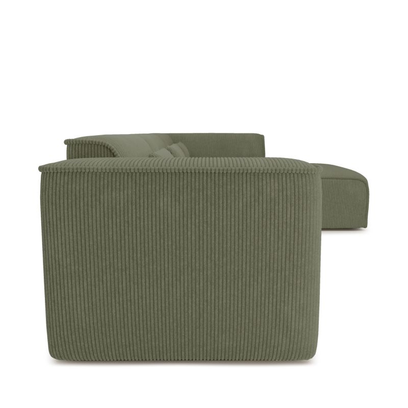 Canapé d'angle droit fixe NUNA 5/6 places velours côtelé vert