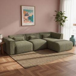Canapé d'angle droit fixe NUNA 5/6 places velours côtelé vert