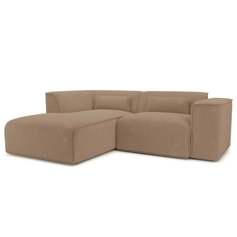 Canapé d'angle gauche fixe NUNA 4 places velours côtelé marron