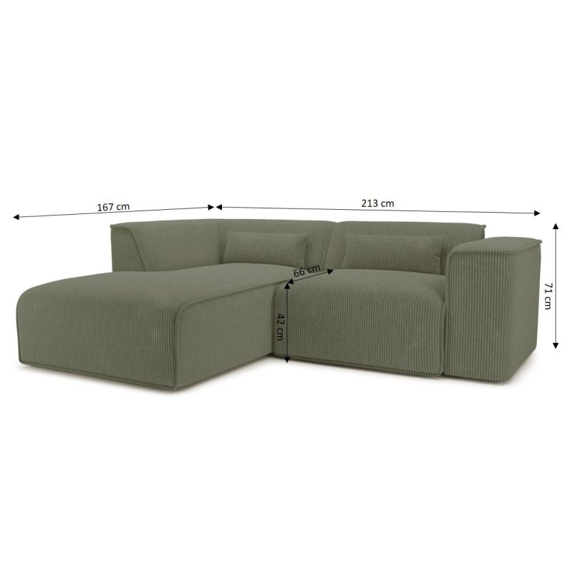 Canapé d'angle gauche fixe NUNA 4 places velours côtelé vert