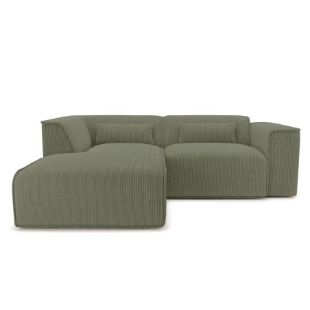 Canapé d'angle gauche fixe NUNA 4 places velours côtelé vert