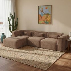 Canapé d'angle gauche fixe NUNA 5/6 places velours côtelé marron