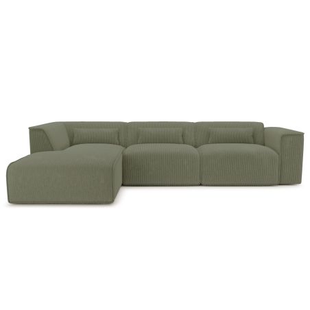 Canapé d'angle gauche fixe NUNA 5/6 places velours côtelé vert