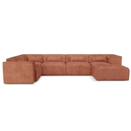 Canapé panoramique fixe NUNA 7 places chaise droite tissu terracotta