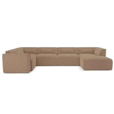 Canapé panoramique fixe NUNA 7 places chaise droite velours côtelé marron