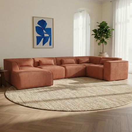 Canapé panoramique fixe NUNA 7 places chaise gauche tissu terracotta