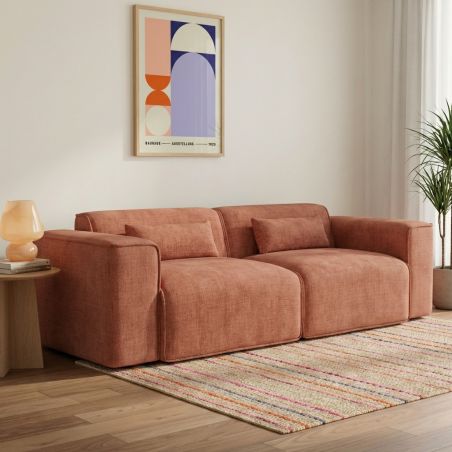 Canapé droit fixe NUNA 3 places tissu terracotta