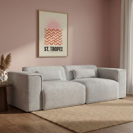 Canapé droit fixe NUNA 3 places velours côtelé gris