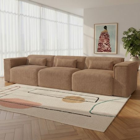 Canapé droit fixe NUNA 4/5 places velours côtelé marron