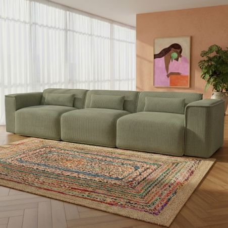 Canapé droit fixe NUNA 4/5 places velours côtelé vert