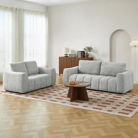 Ensemble canapés droits fixes 3+2 places KEREA tissu chenille gris