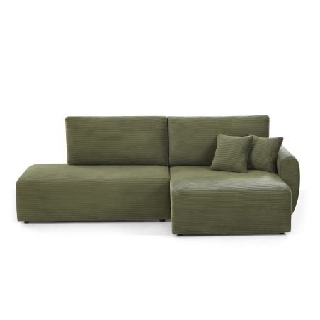 Canapé d'angle droit ouvert convertible DANILO 4 places velours côtelé vert