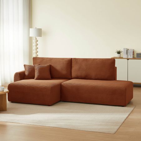 Canapé d'angle gauche ouvert convertible DANILO 4 places velours côtelé terracotta