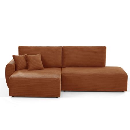 Canapé d'angle gauche ouvert convertible DANILO 4 places velours côtelé terracotta