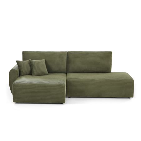 Canapé d'angle gauche ouvert convertible DANILO 4 places velours côtelé vert