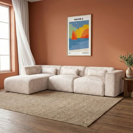 Canapé d'angle gauche fixe NUNA 5/6 places tissu beige