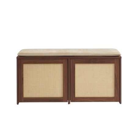 Banc à chaussures HARIA effet noyer et rotin