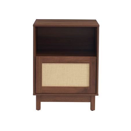 Table de chevet HARIA effet noyer et rotin