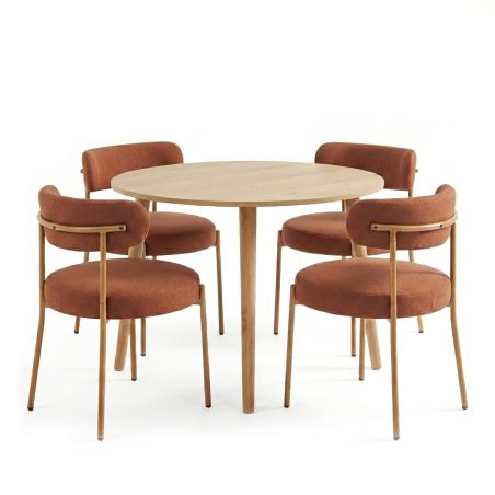 Ensemble repas table extensible ORACLE placage chêne et lot de 2 chaises NOA tissu terracotta