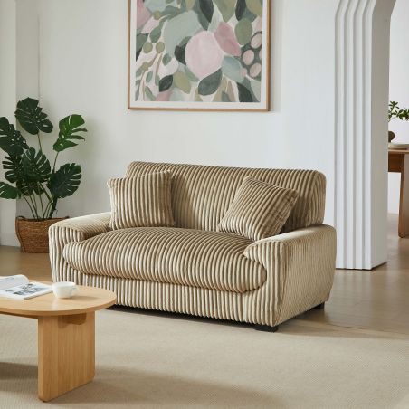 Canapé droit fixe ADEA 2 places velours côtelé marron