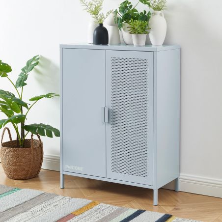 Buffet PANTONE métal gris bleu 2 portes 75cm