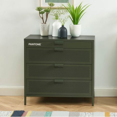 Commode PANTONE métal 4 tiroirs vert olive 80cm