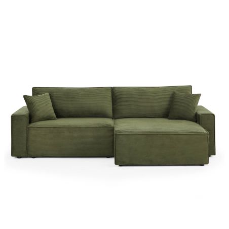 Canapé d'angle convertible et réversible ZOLA 4 places velours côtelé vert