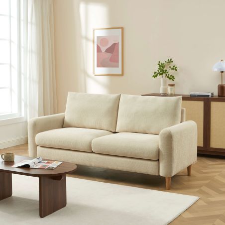 Canapé droit fixe CALIBA 3 places tissu chenille taupe