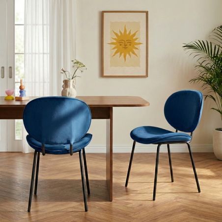 Lot de 2 chaises SHEILA velours bleu pieds métal noir