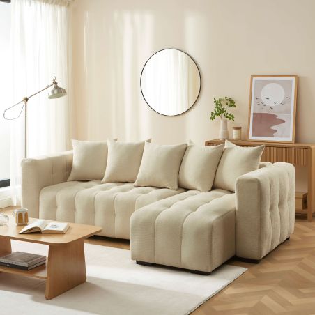 Canapé d'angle convertible et réversible LEVIA 4 places tissu taupe