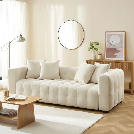 Canapé droit convertible LEVIA 3 places tissu beige