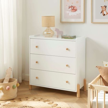 Commode enfant MONA 3 tiroirs blanc 86cm