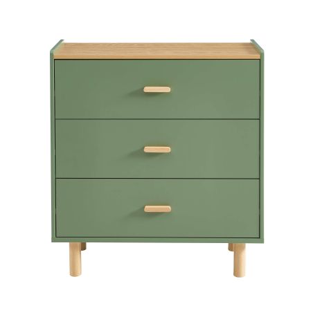 Commode enfant AURA 3 tiroirs vert et effet chêne 80 cm