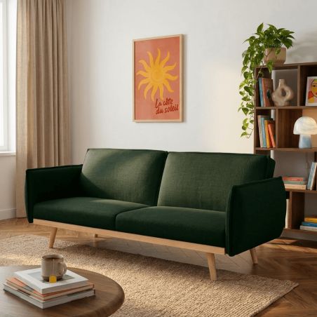 Canapé droit convertible VESTA 3 places tissu vert