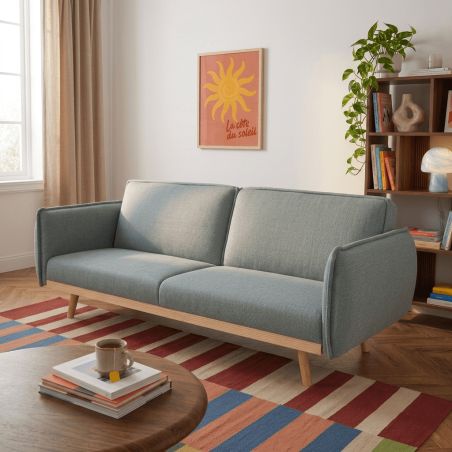 Canapé droit convertible VESTA 3 places tissu vert clair