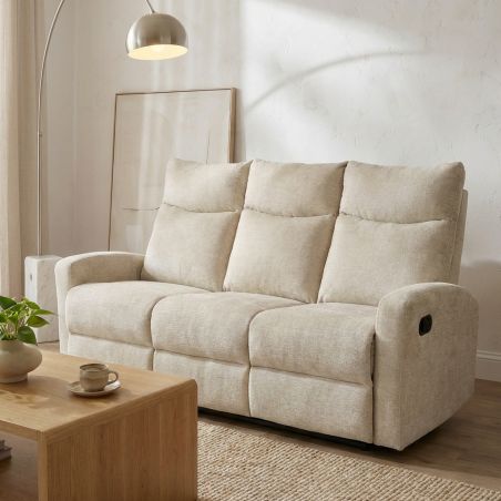 Canapé relax manuel ANTARES 3 places tissu beige